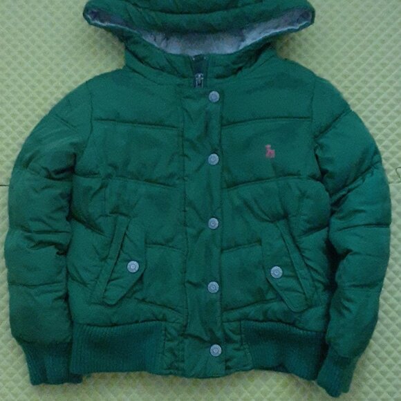 Frost Free Hooded Fleece Lined Green Puffer Jacket, pink deer - Picture 2 of 4